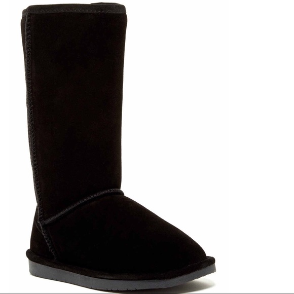 BLACK SUEDE SHEARLING LINED COZY WINTER BOOTS MID CALF COMFY BOOTIES - Picture 6 of 9
